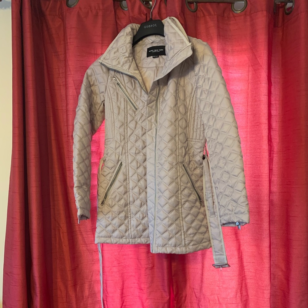 Andrew Marc Quilted Puffer Jacket in Light Gray
